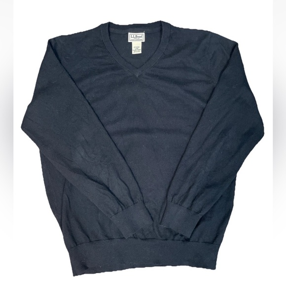 LL Bean Men's Size Large Cotton Cashmere Blend Sweater V-Neck In Black - Picture 1 of 4